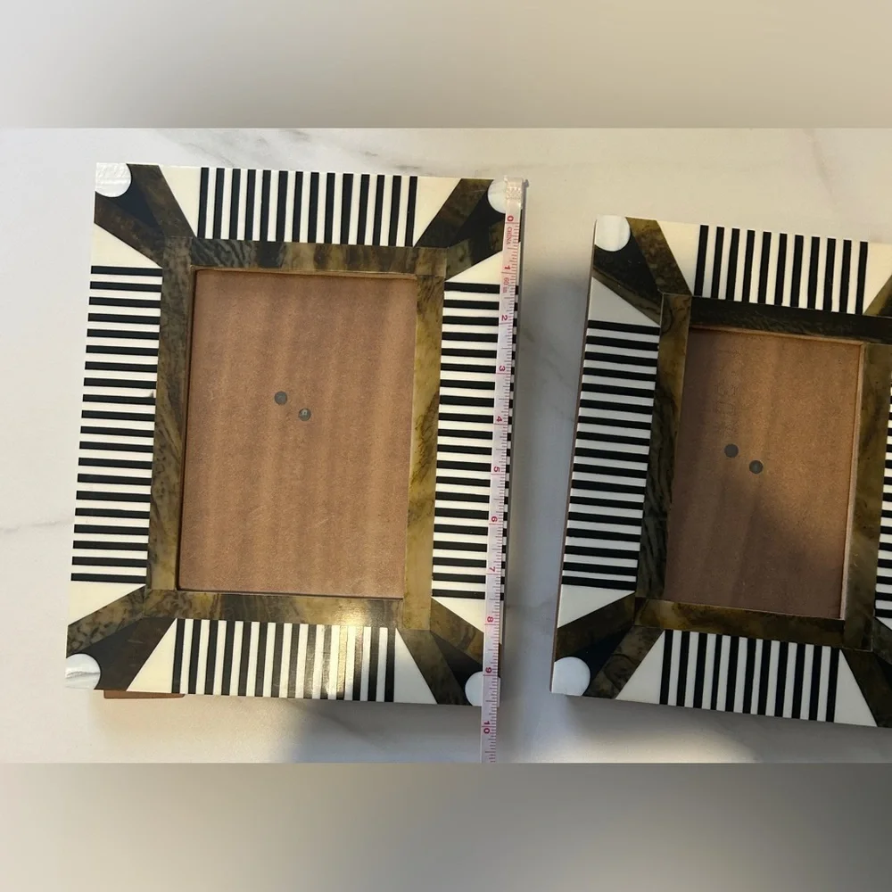 Elegant Gold and Black Striped Picture Frame Set
